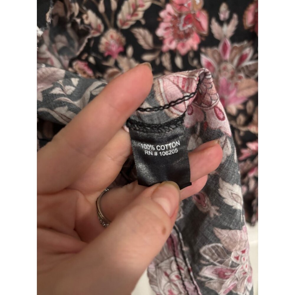 Cino |‎ Black Red Pink Floral Ruffle Blouse 109108 Sundance BMLT Sz S - Picture 4 of 8